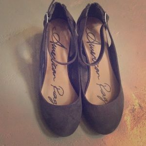 Grey faux suede wedges